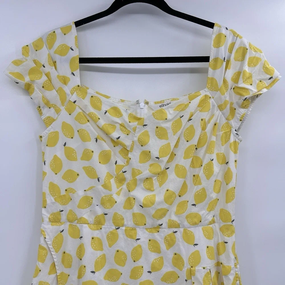 Eshakti Womens Sweetheart Lemon Print Cotton Dress Sz L Yellow Amalfi‎ Summer